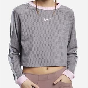 EUC NIKE Sz Medium M Women Cropped Running Top AT0970-056 Gunsmoke/Pink Rise